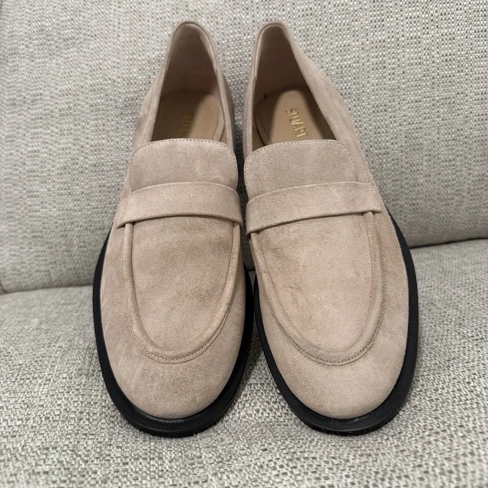 Stuart Weitzman Palmer Loafer in Sabbia Cream Suede Size 10B